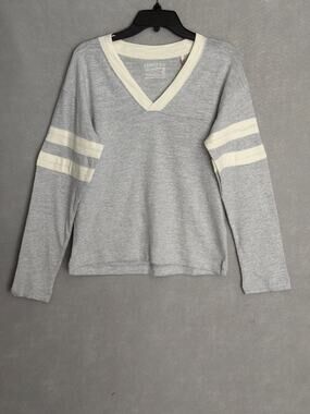 Faherty Sunwashed Slub Varsity T-Shirt V-Neck Long Sleeve Grey Women's XS NEW